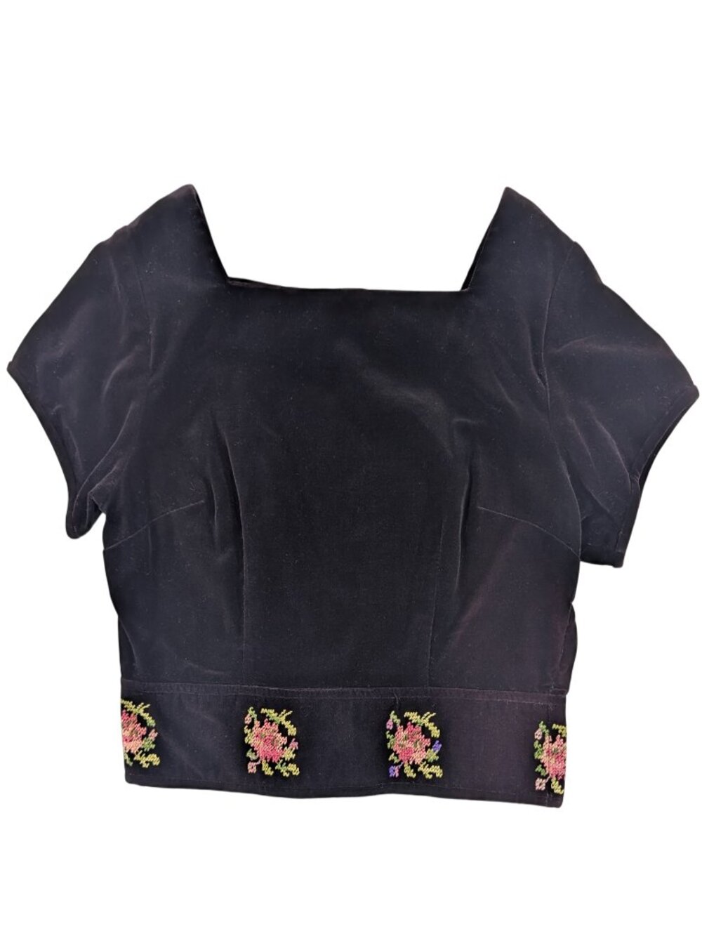 VTG Bobbie Brooks Black Velvet Cropped Blouse Small | 60's Whimsigoth Goth Party
